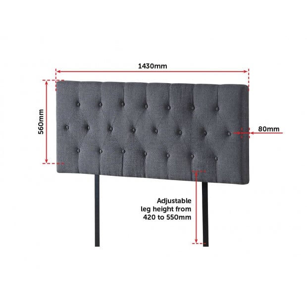 Linen Fabric Double Bed Deluxe Headboard Bedhead Diamond - Grey Image 6