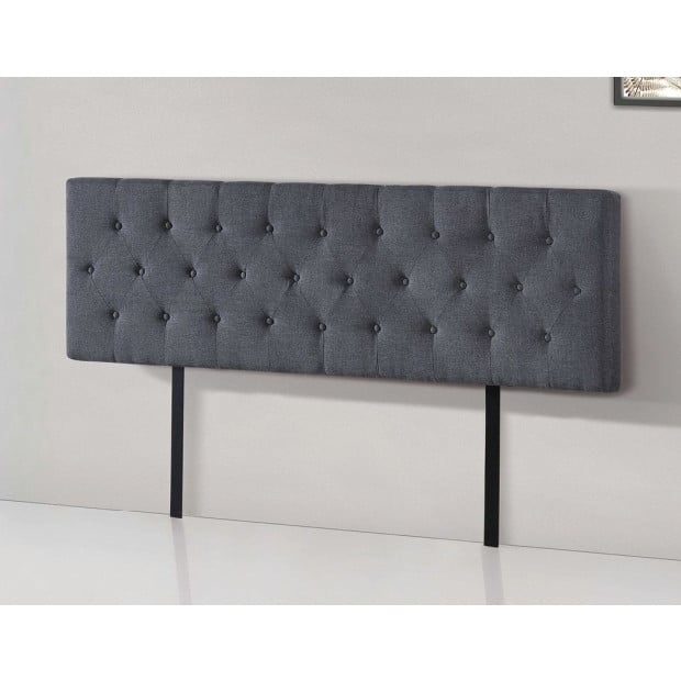 Linen Fabric King Bed Deluxe Headboard Bedhead Grey Diamond