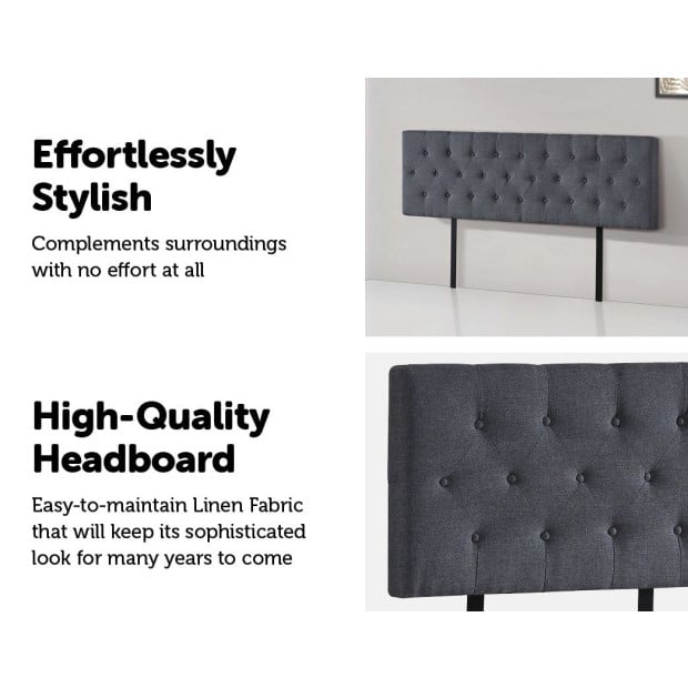 Linen Fabric King Bed Deluxe Headboard Bedhead Grey Diamond Image 4