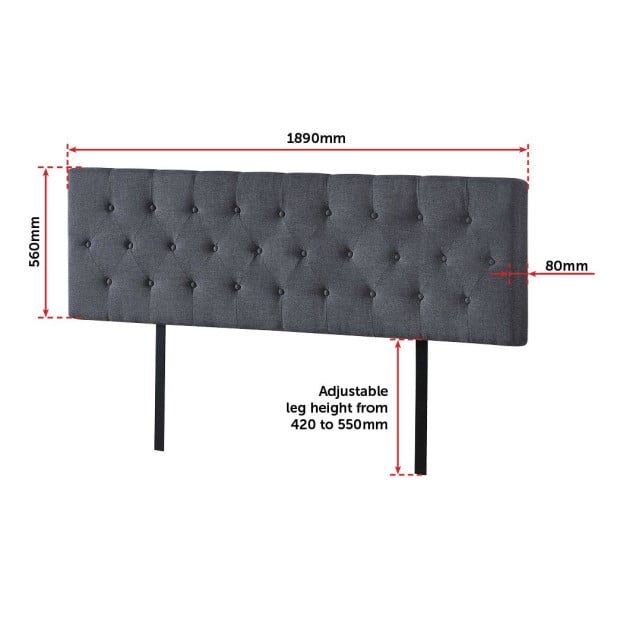 Linen Fabric King Bed Deluxe Headboard Bedhead Grey Diamond Image 6