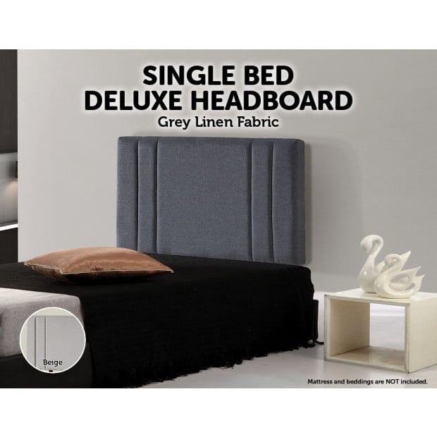 Linen Fabric Single Bed Deluxe Headboard Bedhead Plain - Grey Image 2