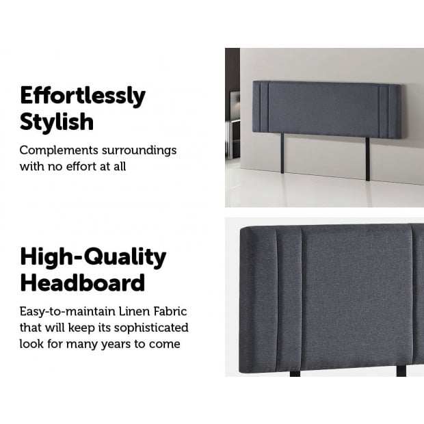 Linen Fabric King Bed Deluxe Headboard Bedhead Grey Straight Image 4