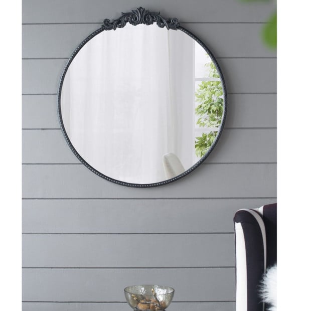 Round Ornate Metallic Wall Mirror Art Decor