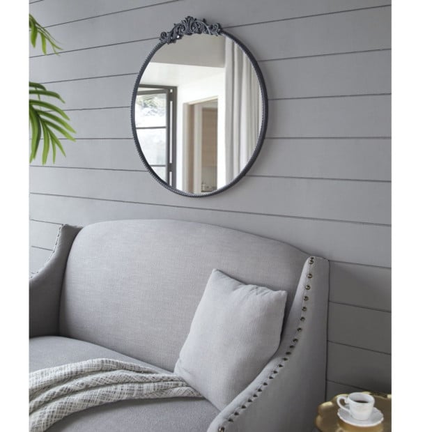 Round Ornate Metallic Wall Mirror Art Decor Image 7