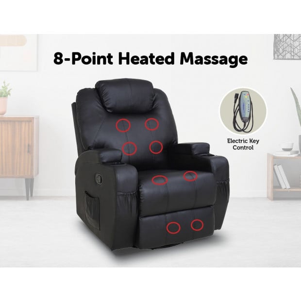 Massage Sofa Chair Recliner 360 deg PU Leather Lounge 8 Point Heated Image 3