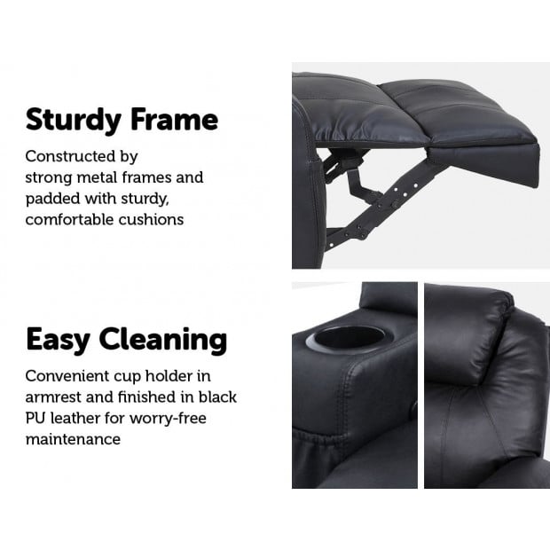 Massage Sofa Chair Recliner 360 deg PU Leather Lounge 8 Point Heated Image 4