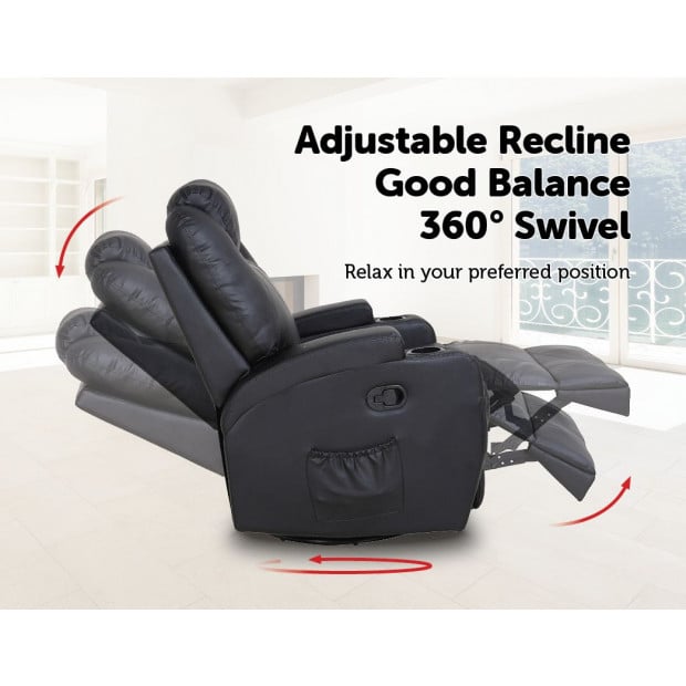 Massage Sofa Chair Recliner 360 deg PU Leather Lounge 8 Point Heated Image 5