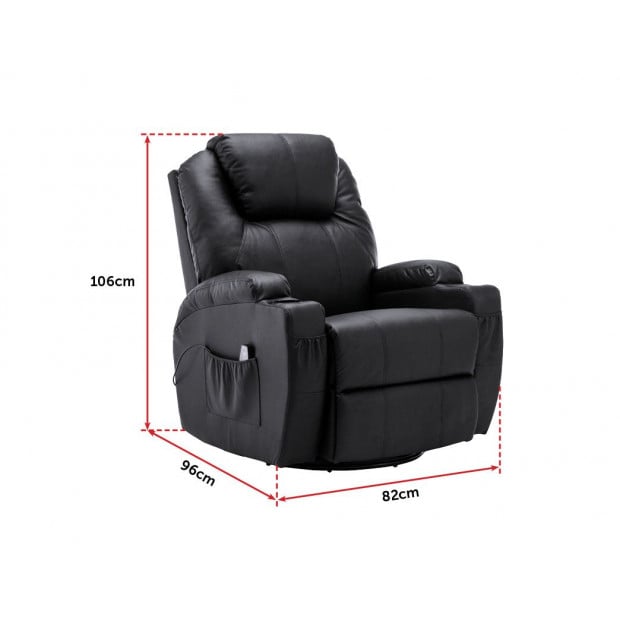 Massage Sofa Chair Recliner 360 deg PU Leather Lounge 8 Point Heated Image 9