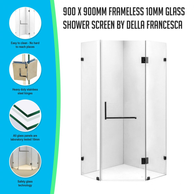900 X 900mm Frameless 10mm Glass Shower Screen Square Handle Image 2
