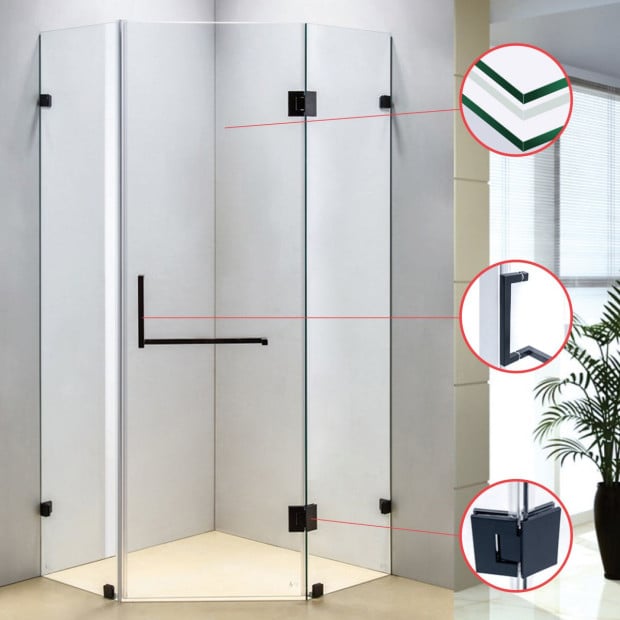 900 X 900mm Frameless 10mm Glass Shower Screen Square Handle Image 4