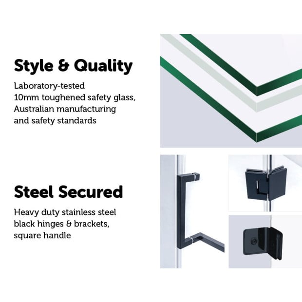 900 X 900mm Frameless 10mm Glass Shower Screen Square Handle Image 5