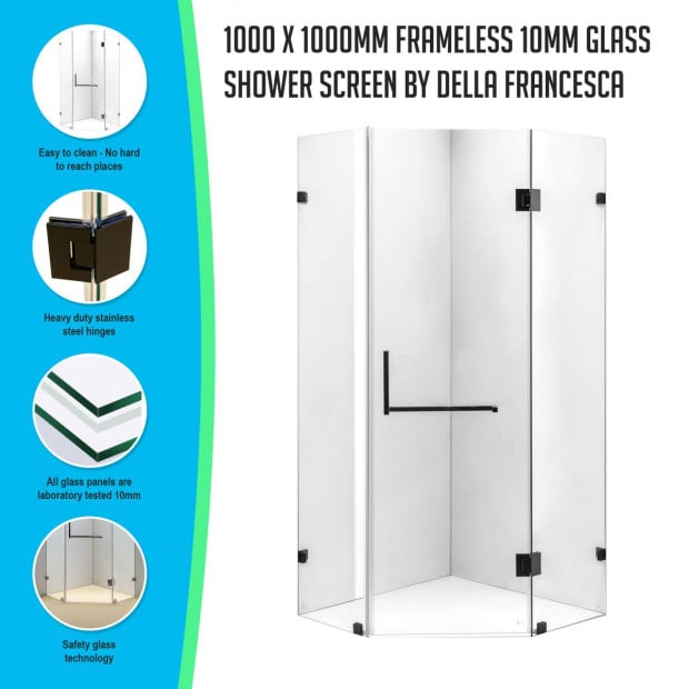 1000 X 1000mm Frameless 10mm Glass Shower Screen Image 2