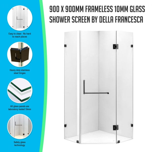 900 X 900mm Frameless 10mm Glass Shower Screen Round Handle Image 2