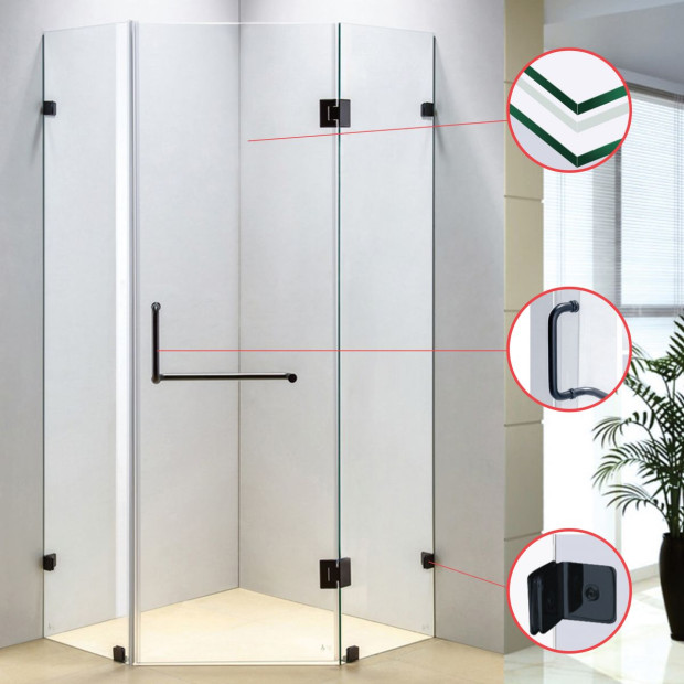 900 X 900mm Frameless 10mm Glass Shower Screen Round Handle Image 4