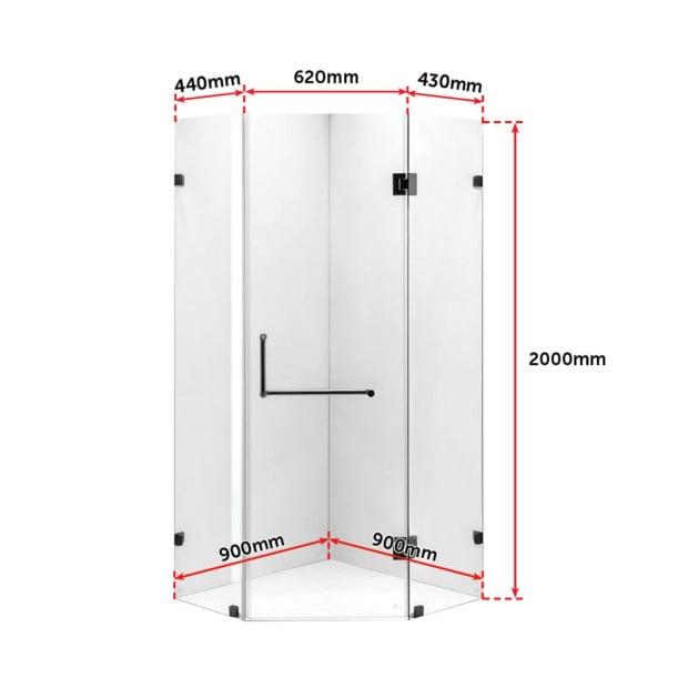 900 X 900mm Frameless 10mm Glass Shower Screen Round Handle Image 6