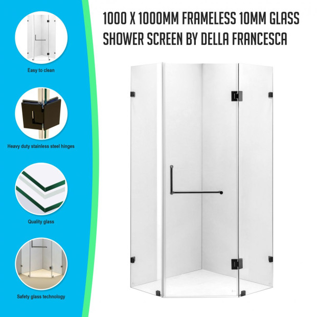 1000 X 1000mm Frameless 10mm Glass Shower Screen Round Handle Image 2