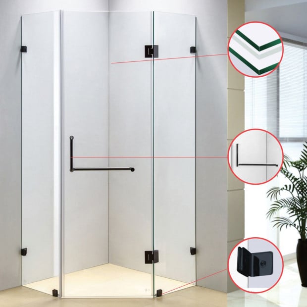 1000 X 1000mm Frameless 10mm Glass Shower Screen Round Handle Image 3