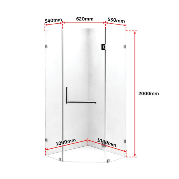 1000 X 1000mm Frameless 10mm Glass Shower Screen Round Handle Image 6