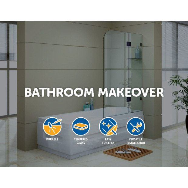 1200 X 1450mm Frameless Bath 10mm Glass Shower Screen Image 2