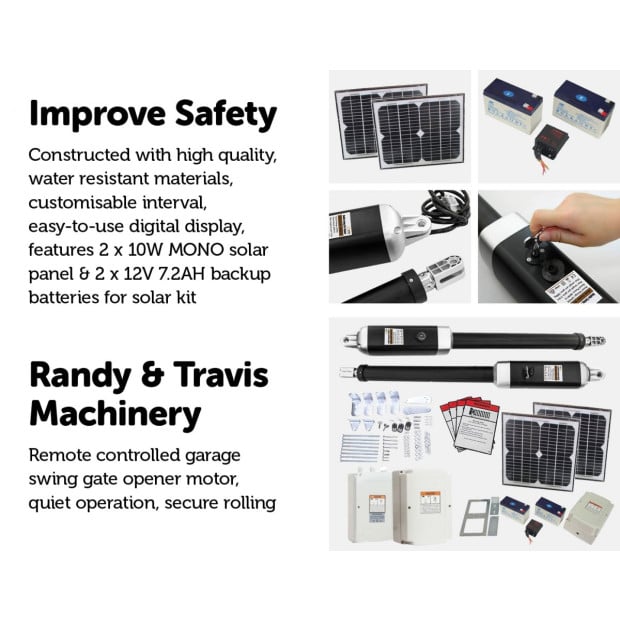 1000kg-20w Solar Double Swing Auto Motor Remote Gate Opener Image 3
