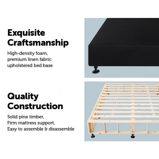 Palermo Queen Ensemble Bed Base Midnight Black Linen Fabric Image 3