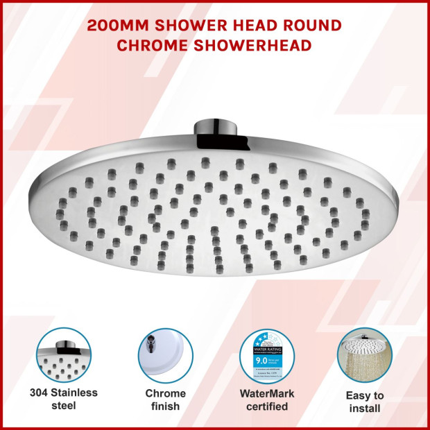 200mm Shower Head Round Chrome Showerhead Image 2