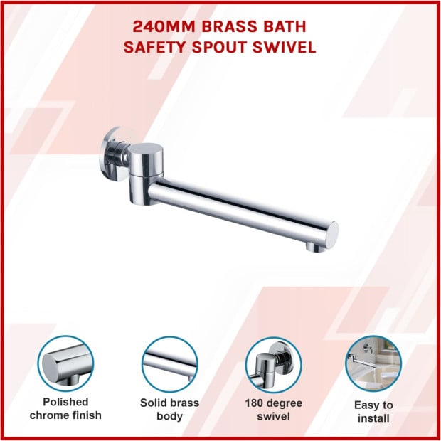 240mm Brass Bath Safety Spout Swivel Image 2