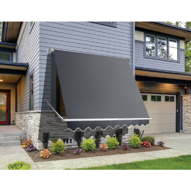 Retractable Fixed Pivot Arm Window Awning Garden 2.4m X 2.1m Grey