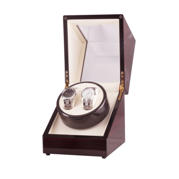 Automatic Dual Watch Winder Wood Display Box Case Motor Rotation Storage Image 2