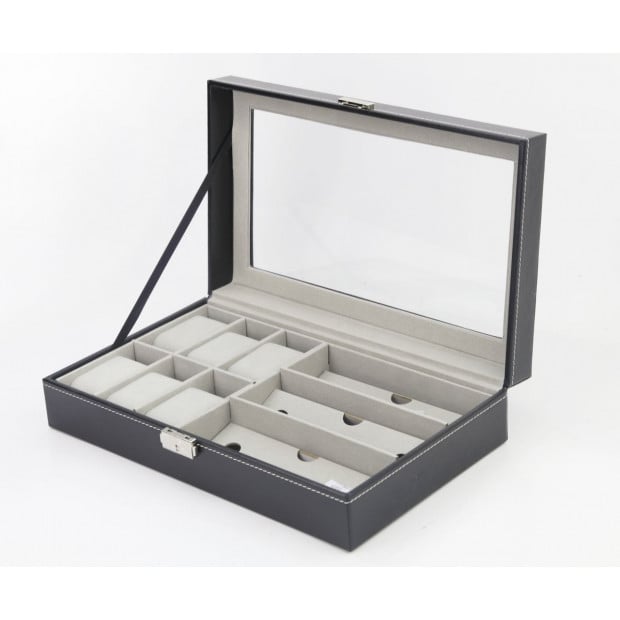 6+3 Grid Watch Sunglass Eyeglasses Display Box Case Storage Pu Leather Image 2