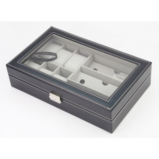 6+3 Grid Watch Sunglass Eyeglasses Display Box Case Storage Pu Leather Image 3