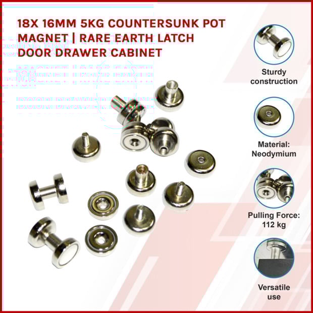 18x 16mm 5kg Countersunk Pot Magnet Latch Door Drawer Cabinet Image 3