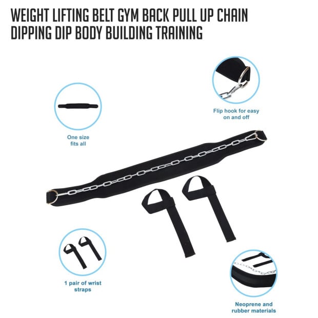 Weight Lifting Belt Gym Back Pull Up Chain Body Building Training Image 2