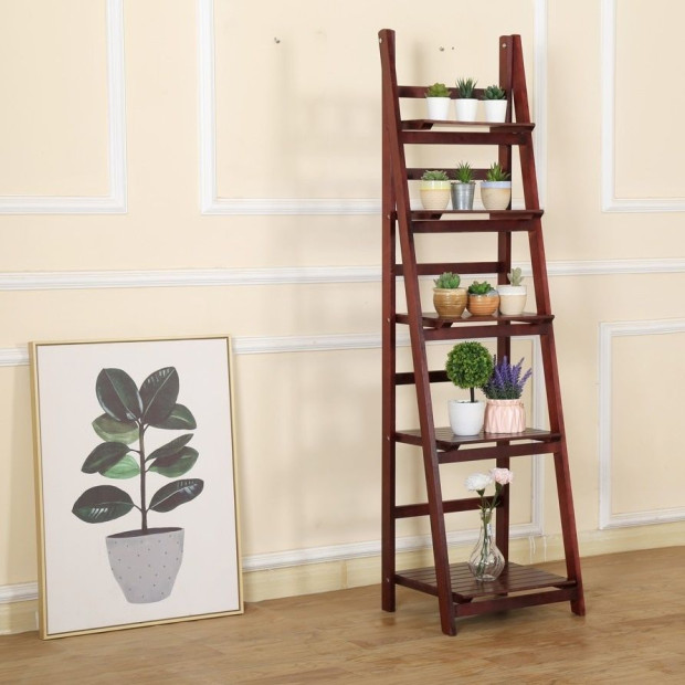 5 Tier Wooden Ladder Shelf Stand Storage Book Shelves Display Rack Coffee
