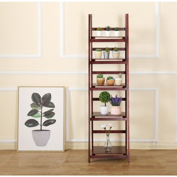 5 Tier Wooden Ladder Shelf Stand Storage Book Shelves Display Rack Coffee Image 2