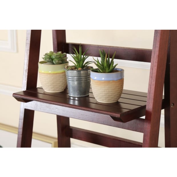5 Tier Wooden Ladder Shelf Stand Storage Book Shelves Display Rack Coffee Image 4