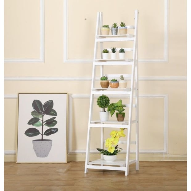 5 Tier Wooden Ladder Shelf Stand Storage Book Shelves Display Rack White