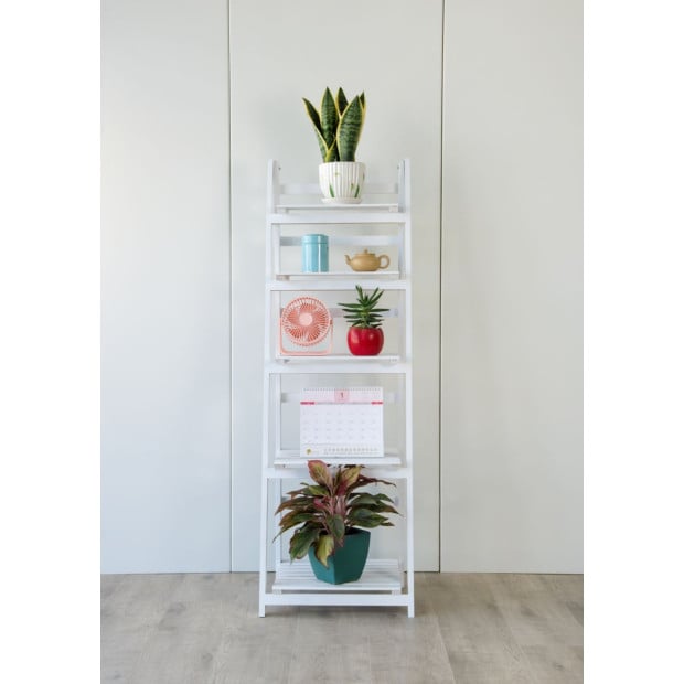 5 Tier Wooden Ladder Shelf Stand Storage Book Shelves Display Rack White Image 2