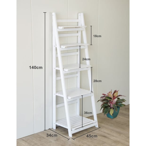 5 Tier Wooden Ladder Shelf Stand Storage Book Shelves Display Rack White Image 8