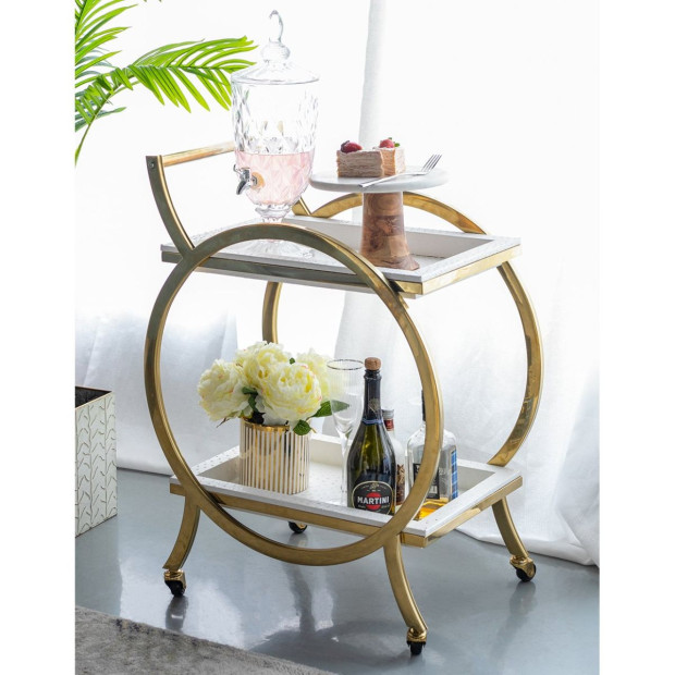 Steel Stride Bar Cart On Wheels Finished In Stainless Steel