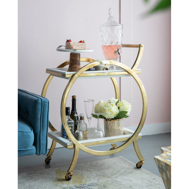 Steel Stride Bar Cart On Wheels Finished In Stainless Steel Image 3