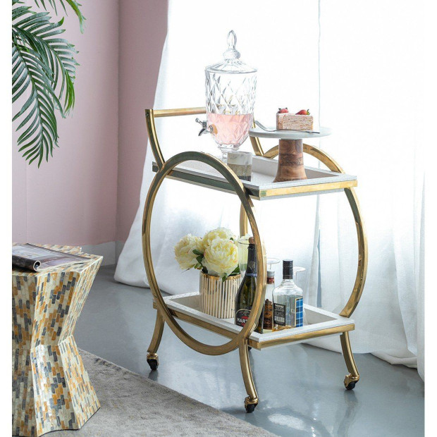 Steel Stride Bar Cart On Wheels Finished In Stainless Steel Image 4