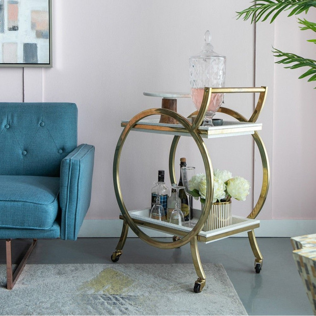 Steel Stride Bar Cart On Wheels Finished In Stainless Steel Image 5