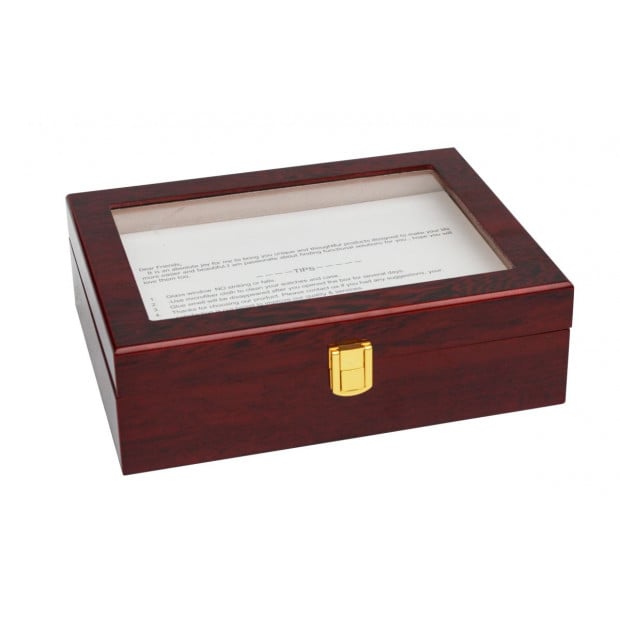 10 Grids Wooden Watch Case Glass Jewellery Storage Holder Box Image 3