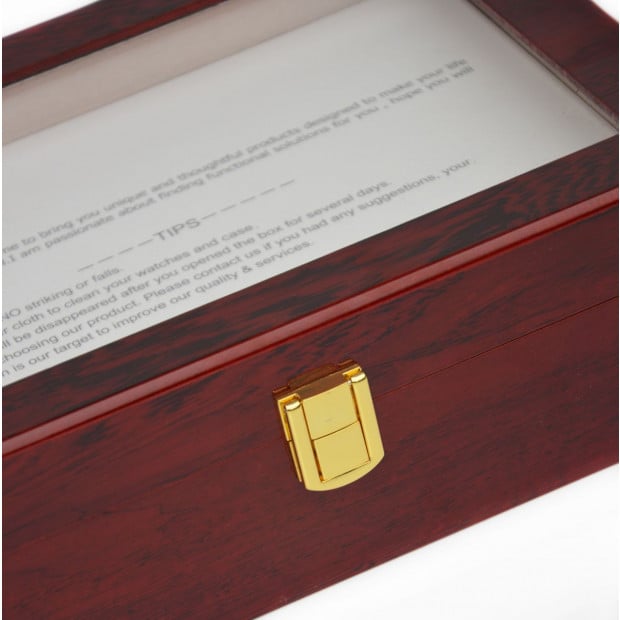 10 Grids Wooden Watch Case Glass Jewellery Storage Holder Box Image 4