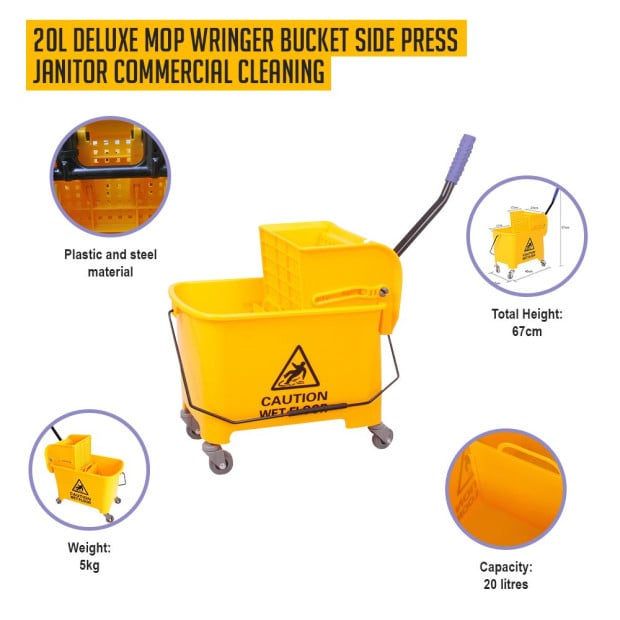 20l Deluxe Mop Wringer Bucket Side Press Janitor Commercial Cleaning Image 2