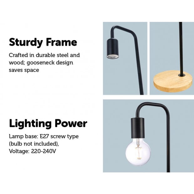 Modern Table Lamp Desk Light Timber Base Bedside Bedroom Black Image 3