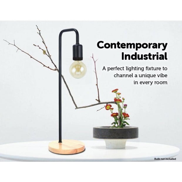 Modern Table Lamp Desk Light Timber Base Bedside Bedroom Black Image 4