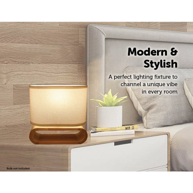 Wooden Modern Table Lamp Timber Bedside Lighting Desk Brown White Image 4