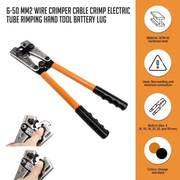 6-50 Mm Wire Crimper Electric Tube Crimping Hand Tool Battery Lug Image 2